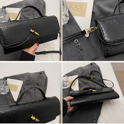 Image of Women Vegan Leather Evening Handbag Crocodile Pattern Handle Clutch Purse Cross Body Envelope Bag
