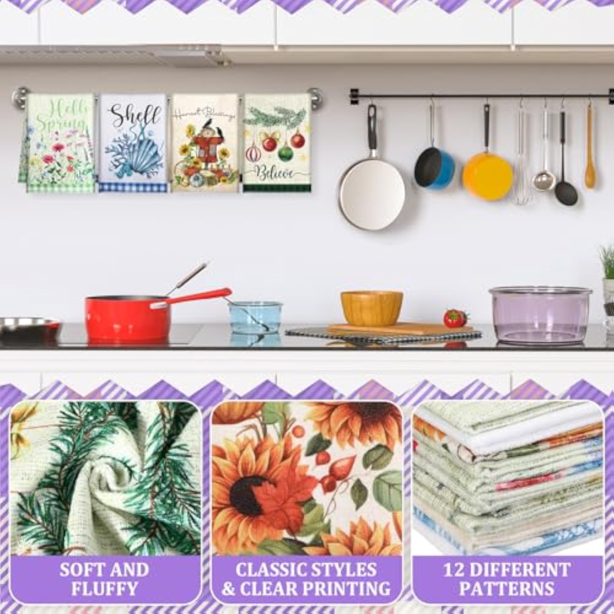 12 Pcs Seasonal Kitchen Towels Holiday Set