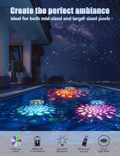 Iiq FLL1 Floating Pool Lights,Pool Lights For Inground Pool,Diwali Festival Lights With Remote Rgb Upper And Lower Color Changing 6 Dynamic Lighting Effects, Changing Multicolor, Ip68 Waterproof thumb #3