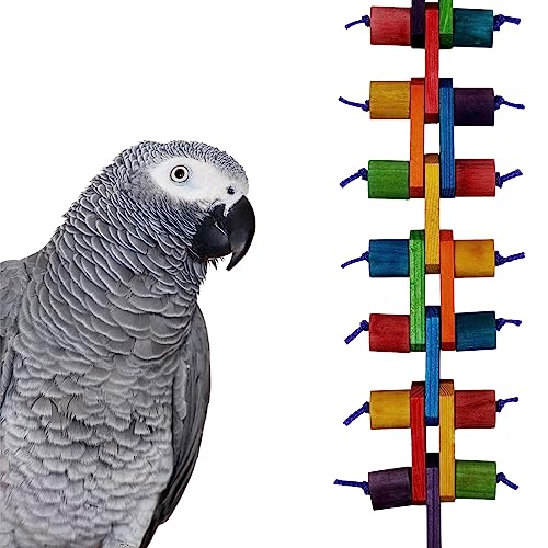 Super Bird Creations SB1158 Link 'n Chew Bird Toy for for Ringnecks, Conures, Quakers, Caiques, Pionus, Senegals, African Greys - Multi-Colored Wooden Chew Blocks - Medium/Large Bird Size, 20 x 4