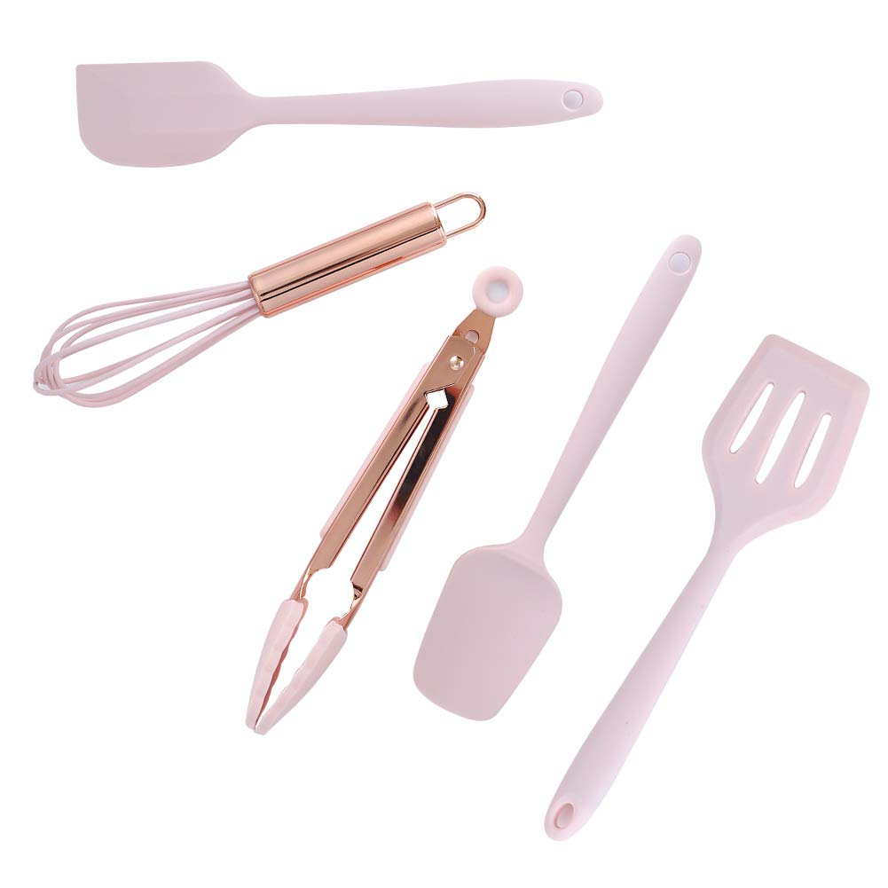 Kit Ustensiles De Cuisine En Silicone 5 Pièces - Résistant à 230°C, Anti-Rayures (Rose)