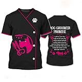famesale Perro Grooming Gráfico 3D Impreso Camiseta Casual Ropa de Trabajo sobredimensionada para Cuidadores de Mascotas Camisetas