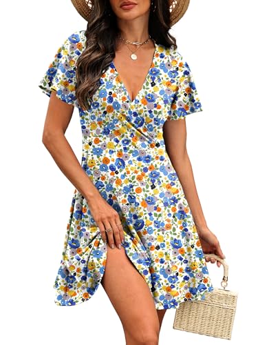 Image of RUMIA Women Casual Dresses Wrap V Neck Dress A-Line Summer Sundress Fashion