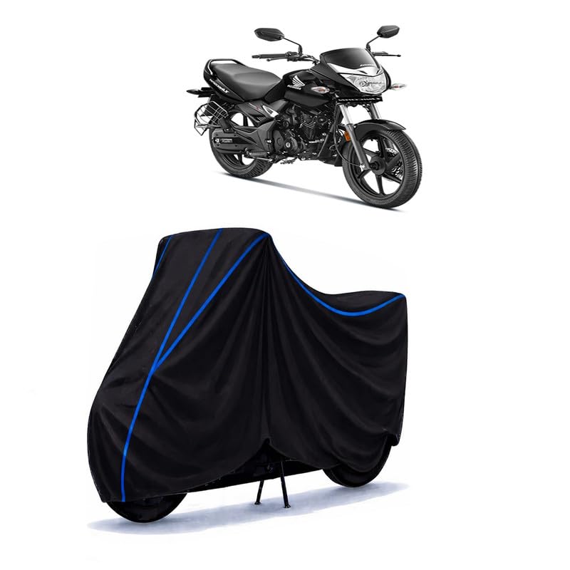 Image of Unicorn Standard Bike Cover Water Resistant Universal Motorcycle Rain | Heavy Duty UV Protection, Dust, Scratch Indoor Outdoor All Weather with Black Blue Piping Elastic
