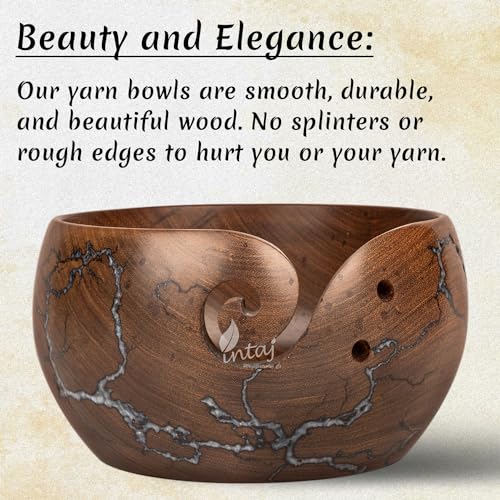 Image of INTAJ Wooden Yarn Bowl for Knitting and Crochet, 7 Inch No-Snag Holder