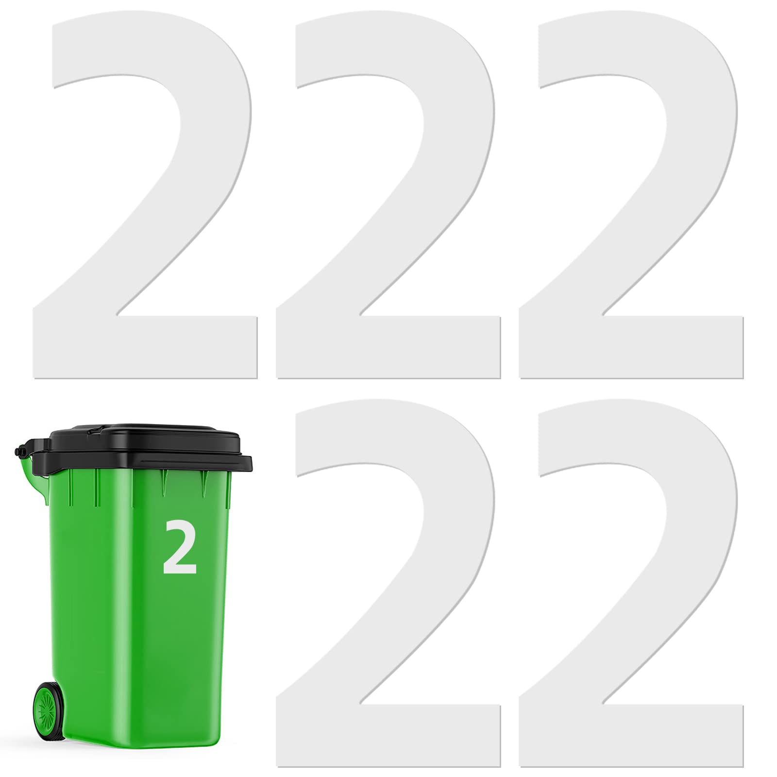 Durdiiy Pack of 5 Wheelie Bin Numbers for Bins Silver Wheelie Bin Stickers 3 Inch Dustbin Number Stickers Self Adhesive Waterproof Vinyl Stickers for Out door Wheelie Bins,Dustbins,Garbage bins (2)