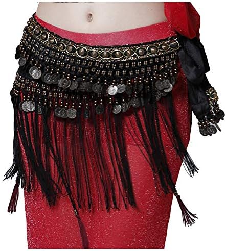 Pilot-trade Women's Big Noise Belly Dance Tribe National Style Belt Tassel Hip Scarfs Velvet Waist Black