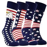HSELL Funny Men Women Colorful Dress Socks Fun Novelty American Flag Pattern Cotton Crazy Design Socks Groomsmen Gift (4 Pairs American Flag)