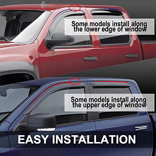 Puermto Side Window Wind Deflector, 4Pcs Out-Channel Tape-On Rain Guards Set,Window Visor Fits 2014-2018 Chevrolet Silverado/Gmc Sierra 1500 Crew Cab And 2015-2018 2500Hd-3500Hd Crew Cab 94536 #TOP4