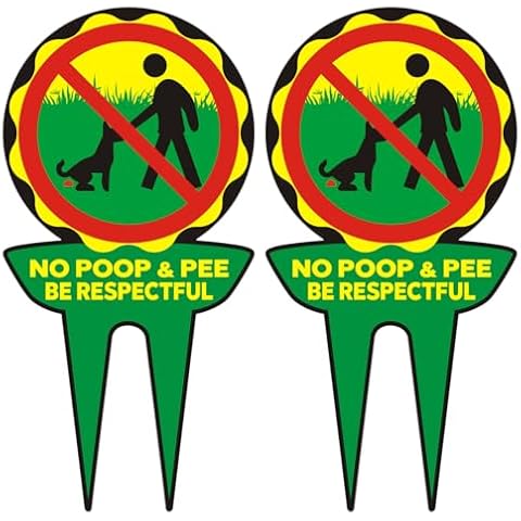 No Dog Poop Signs 2 Pack - Prevent Pets from Pooping and Peeing on Your Beautiful Lawn, Patio, Yard and Garden Environment - Be Respectful No Poop And Pee Signs Double Sided Cover