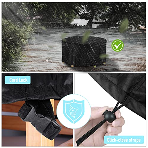 Round Patio Table Cover Waterproof, 50" Diax27.5" H Heavy Duty Oxford Fabric Outdoor Patio Furniture Cover Patio Table Chair Set Covers For Garden Round Table Dining Set, Black #TOP3