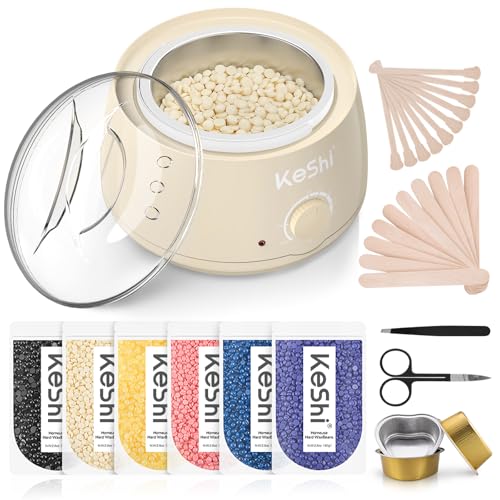 KeShi Waxing Kit, Painless Hair Removal Wax Warmer with 6 Bags Hard WaxBeans for Full Body, Legs, Face, Eyebrows & Bikini— Ideal for Both Women & Men(Cream)