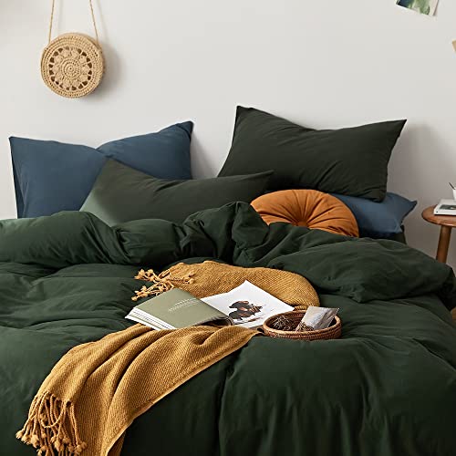 Dark Green Duvet Cover 100% Jersey Knit Cotton Duvet Cover King Olive Green Comforter Cover Luxury Soft T Shirt Cotton Bedding Set Simple Style Solid Green Bedding Quilt Cover With 2 Pillowcases #TOP1