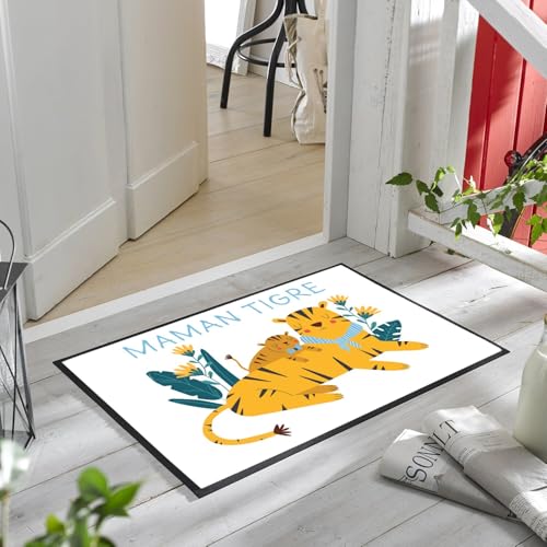 Paillasson Maman Tigre et Bébé Tapis Blanc Déco Mignonne - 6