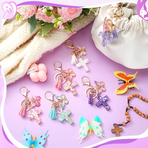 Image of Sureio Cross Butterfly bag charm Keychains for Women Christian Resin Keychain Bulk for women Gift Backpack Purse Wallet Bag