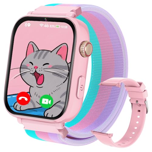 PTHTECHUS Montre Connectée Enfant GPS 4G, Smartwatch Téléphone pour Filles Garçons avec Appel SOS Podomètre Vidéo Mode Classe, Montre Cadeau pour Enfants...