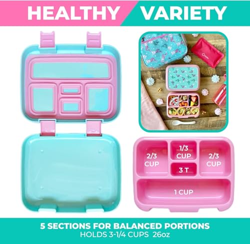 Image of Bento Box with Stainless Steel Food Thermo for Hot Food or Soup, Insulated Lunch Bag, and Ice Pack Set for Kids Girl Toddlers. Ages 3 to 7 Pink Aqua Cat Mermaid