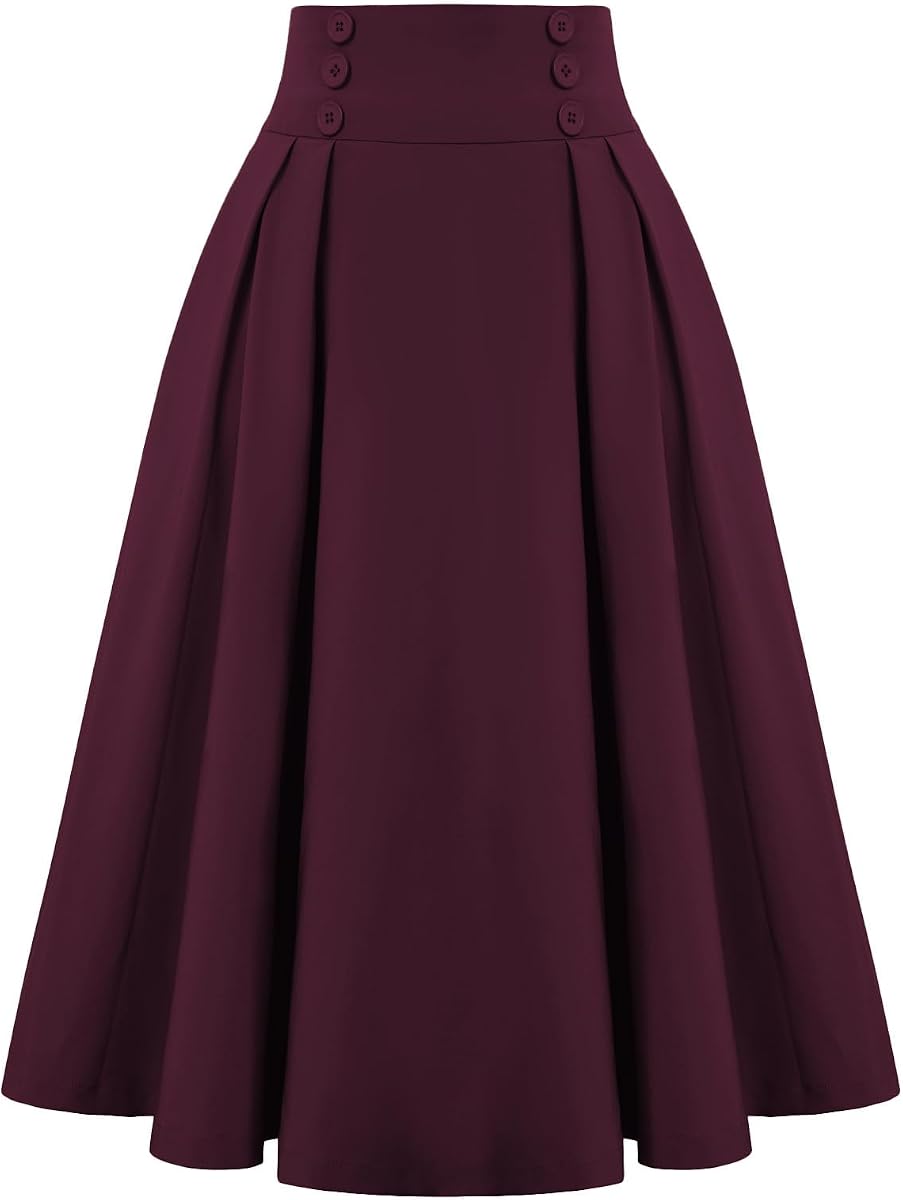 Belle Poque Women's Midi Pleated A-Line Skirts Pockets