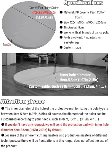 Heavy Duty 2in Thick Round Pole Dance Mat with Skid-Proof PU Leather Covering - Safe Crash Mat for Dance Pole Practice, Studio & Home Use