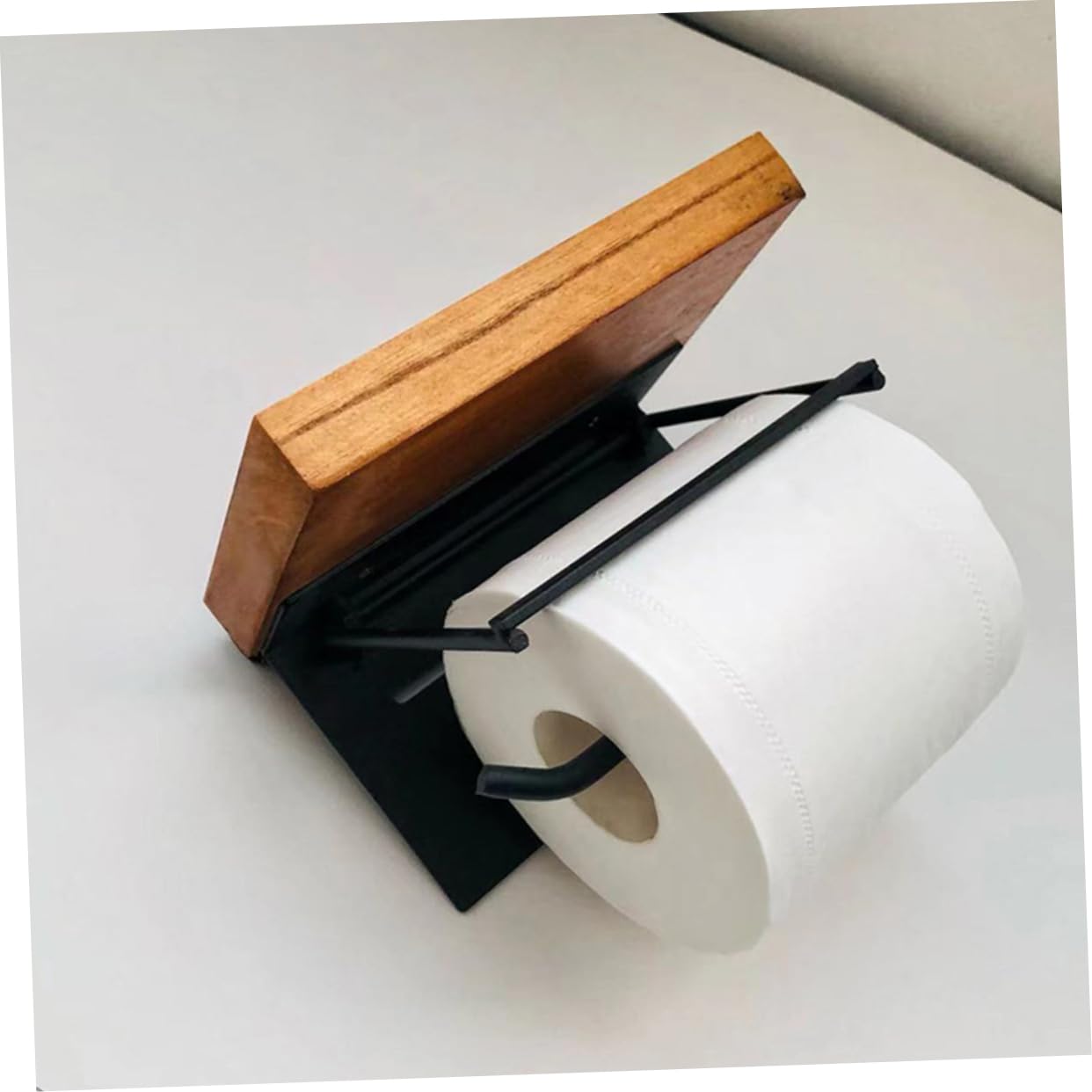 Portarotolo Compatto Telefono Mensola con Porta Salvaspazio Carta Igienica, Ferro Legno Stile Moderno, per Bagno