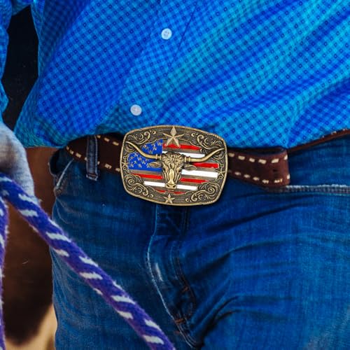 Image of Cowboy Belt Buckle for Men Western Cowgirl Rodeo Longhorn Bull Belt Buckles