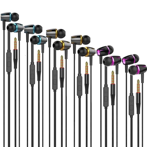 Wired Earbuds Headphones 6 Pack with Microphone,Heavy Bass Earphones, Bulk Earbuds with Noise Isolating, Compatible with iPhone,iPad and Android Devices, MP3, Fits All 3.5mm Devices