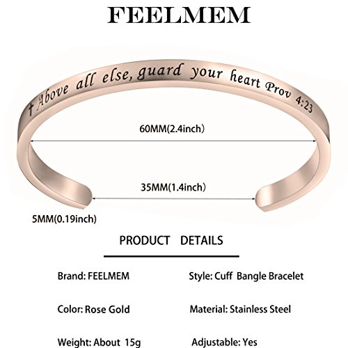 Image of FEELMEM Bible Verse Bracelet Above All Else Guard Your Heart Prov 4:23 Cuff Bangle Bracelet Religious Jewelry Christian Gift