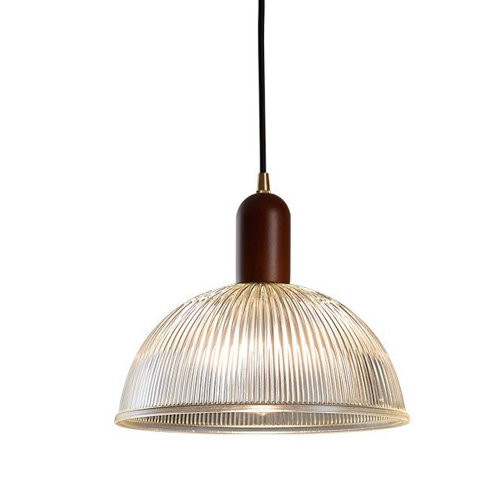 Luminaire Suspendu au Plafond Verre Soufflé et Noyer 20cm
