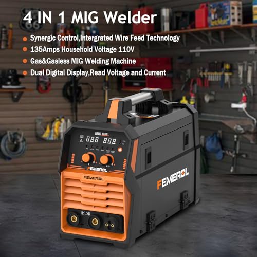 Image of FEMEROL MIG Welder 110V 4 in 1 Multiprocess Welding Machine 135A Gas /Gasless Flux Core MIG Welder /Lift TIG /Stick With Synergy IGBT Inverter