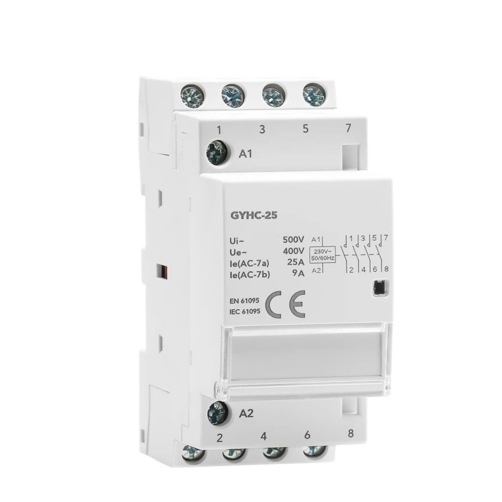 Contacteur domestique modulaire DIN AC230V 4P 25A 4NO 2NO2NC 3NO1NC 50/60Hz (4P 25A 3NO1NC)