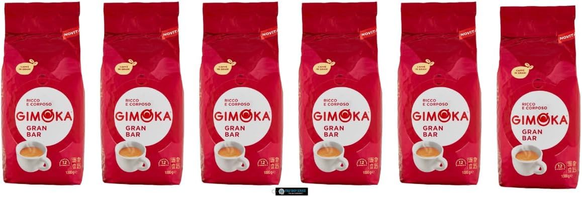 Gimoka Gran Bar Kaffeebohnen, Reichhaltig und Cremig, 6 x 1 kg Packungen, + keyring italy shop service