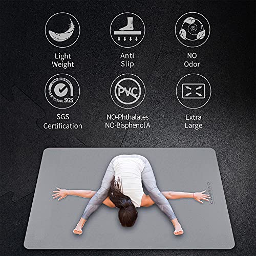 Cambivo Large Yoga Mat (6'X 4'), Extra Wide Workout Mat For Men And Women, 1/3 &1/4 Thick Exercise Fitness Tpe Mat For Home Gym, Yoga, Pilates, Workout (Gray, 1/4Inch) #TOP4