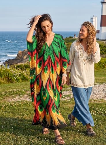 Image of Yanziliu Kaftan Dress for Women,Plus Size Hawaiian Batwing Sleeve Beach Cover Up Summer Swimsuit Dresses