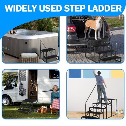 5 Stufen Trittstufe mit Griff, RV Trittleiter|Poolleitern|Stufen im Freien Haustiertreppe, Standtreppe Hocker Kinder aus Stahl Max 300kg, Haushaltsleiter für Spa/Hof/Mobile Home