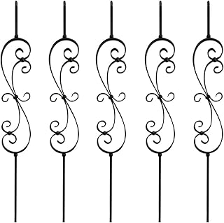 TOUCAN Staircase Iron Balusters (Box of 5) Stair Parts 1/2" Square Metal Balusters - Hollow S-Scroll Staircase Spindles (Real Satin Black), TFHB07