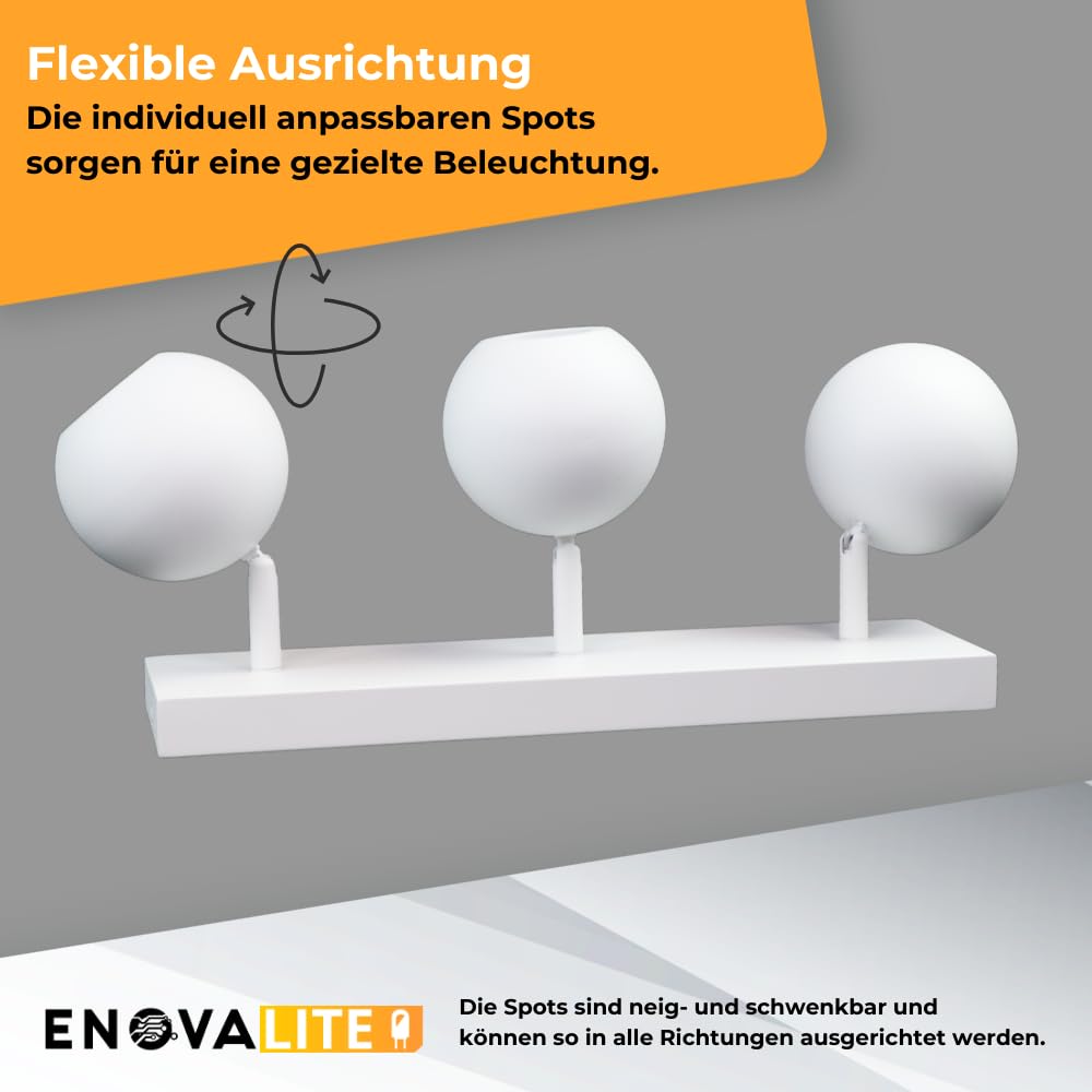 Deckenspots GLOBE 3-flammig Weiß 2 Stück Ø10cm LED Deckenlampen auf Spotbalken aus Metall mit GU10-Fassung - Drehbare Spotlampen für Wohnzimmer, Küche & Flur