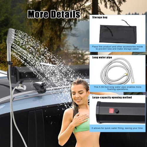 Ducha portátil para camping, depósito de agua presurizado con calentamiento solar para montaje en portaequipajes, capacidad 5.28 galones miniatura 4