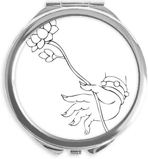 Culture Lotus Hand Simple Illustration Pattern Hand Compact Mirror Round Portable Pocket Glass
