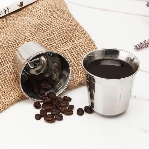Easyworkz Stainless Steel Espresso Cup 2pcs Set Double Wall Insulated Metal 150ml Demitasse Cups Heat Resistant