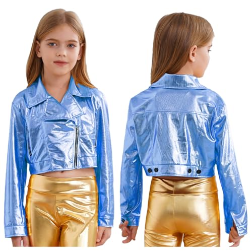 Kids Girls Boys Metallic Zipper Coat Motorcycle Biker Jackets Hip Hop Jazz Modern Dance Top
