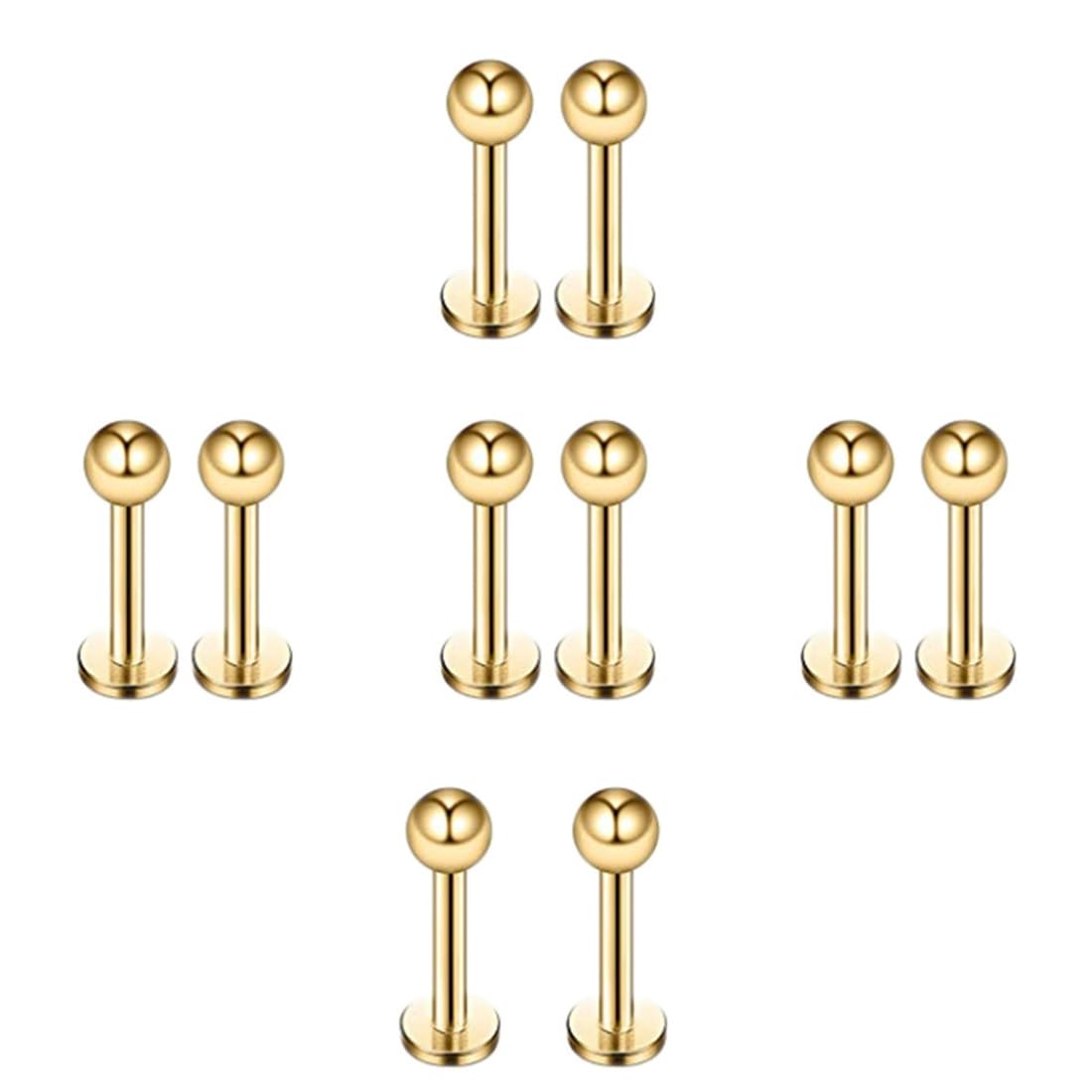 REQAG 10pcs 1.2mm 316L acero inoxidable labio piercing Tragus Helix cartílago pendiente barbell Stud(oro)