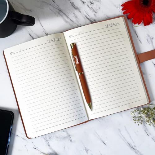 Image of Giftana Personalized Notebook Diary with Pen Gift Set for Men and Women, 2 in 1 Customized Office Diaries A5 Size Notebook, Diwali Gifts, Personalised New Year Corporate Gifts for Employees (Tan Golden)