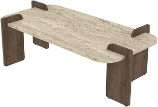 Modern Coffee Table, 120 cm x 60 cm x 35 cm, Travertine & Walnut | 100% Melamine Coated Chipboard | Stylish & Functional Design for Any Living Space