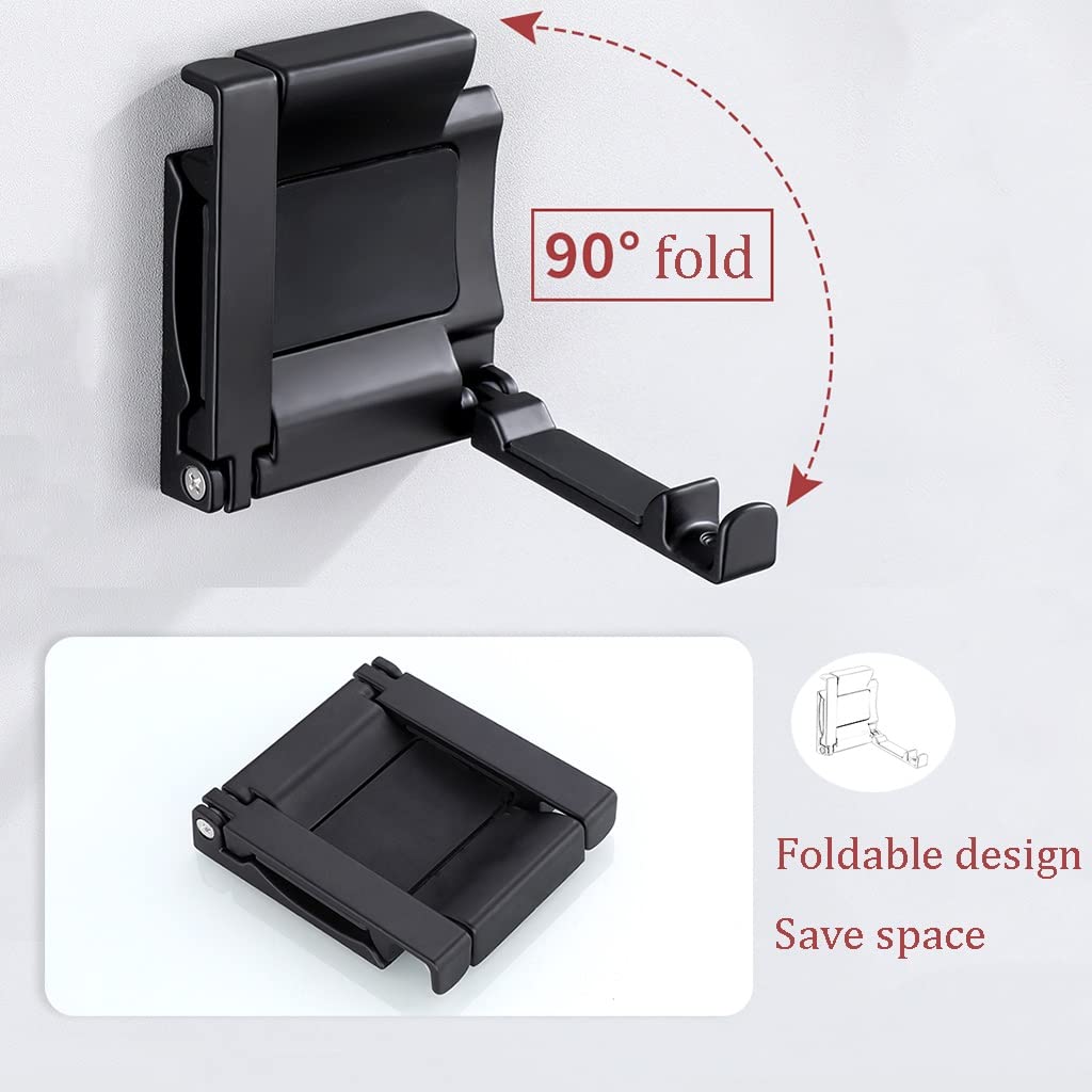 Wandhalterung Haartrockner Halterung Platzsparend Um 90° Klappbar Fönhalter，Space Aluminium Matt rutschfest Föhn Ständer，Starke Haftung (Color : Black*2, S : 3.6 * 3.8inches)