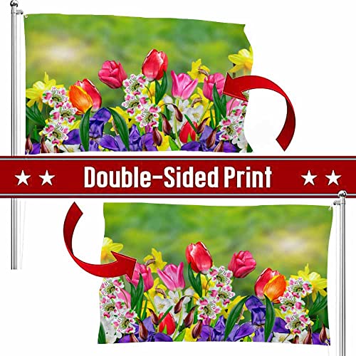Swono Daffodils Tulips 3X5 Flag Red Purple Spring Flowers Bud Bloom Park Garden Flag Outdoor Flag Garden Yard Outdoor Outside Decorative Flag #TOP2