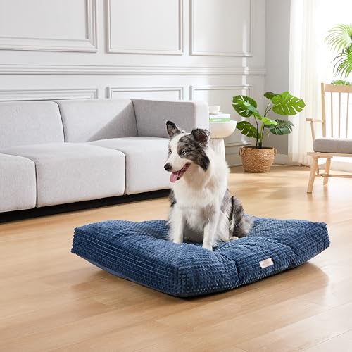 Image of Modern Threads Ultra Plush Orthopedic Memory Foam Pillow Bed for Large Dogs with Supportive Filling and Stylish Textured Design, Blue, (48 inch L x 36 inch W x 6 inch Th)