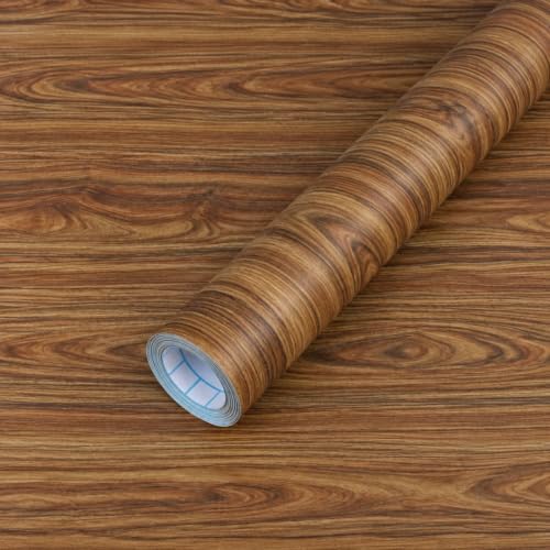 Image of WISDOM Wood Grain Self Adhesive Wallpaper for Furniture & Cabinets Brown Wooden Contact Paper Peel and Stick Thick Vinyl Wall Paper for Kitchen Cabinet, Wardrobe & Home Decor 12x78 in, Sprkl Wood