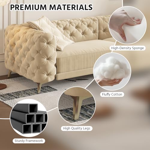 Image of KEIKI 97.7 inch Convertible Sleeper Sofa Bed, 3 in 1 Pull Out Sofa Bed, Button Tufted Modern Sofa, 4-Seater Couch with Movable Ottoman for Living Room, Bedroom, Apartment, Apricot