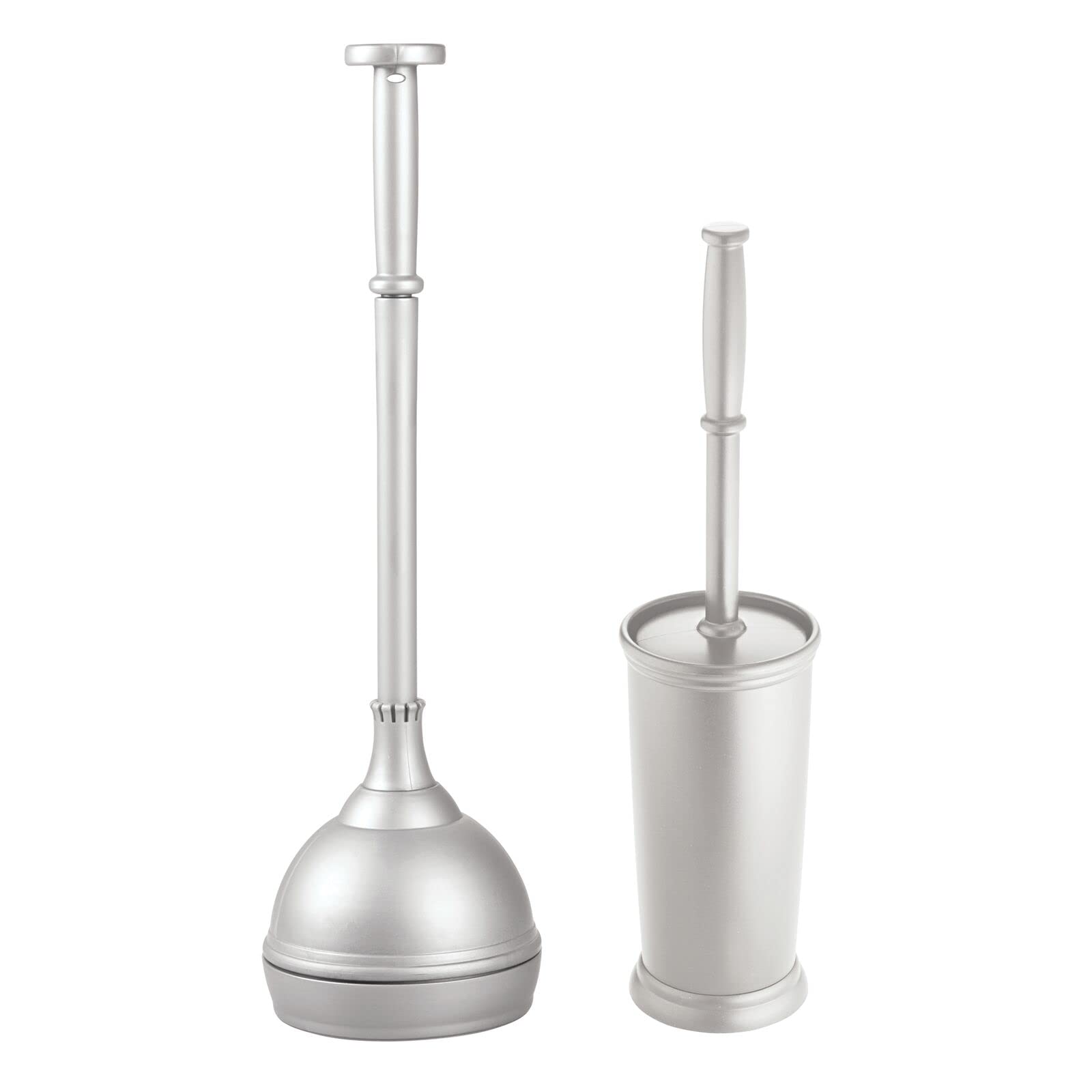 mDesign Plastic Modern Compact Toilet Plunger and Toilet Bowl Brush for Bathroom Storage Organization - Sturdy, Heavy Duty, Deep Cleaning Accessories - Hyde Collection - Set of 2 - Silver