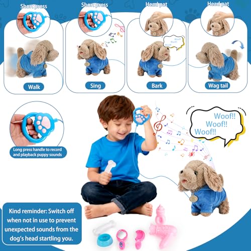 GuKKK Hund Spielzeug Kinder Mit Leine Der Läuft, und Bellt Spielzeug, Kinder Interaktives Spielzeug Hund, Elektronische Haustiere mit Funktion, für 3-6 Jahre Alte Mädchen Jungen Geschenkideen(Grau)